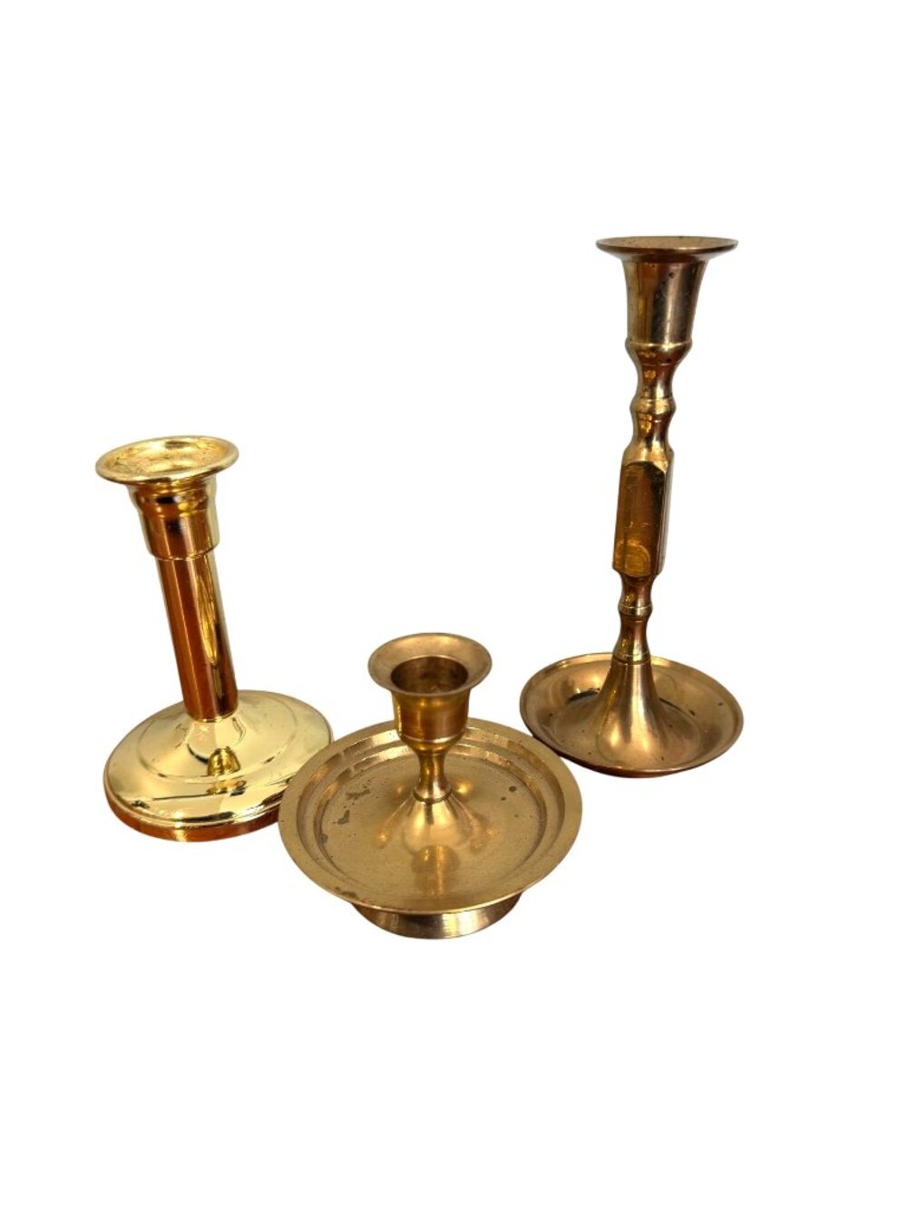 Vintage Brass Candle Holders Decorative Set 3 Decor Varying Heights Collectible
